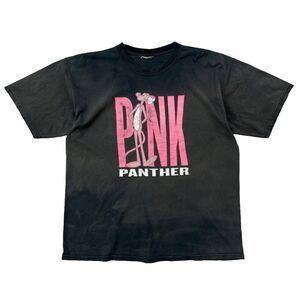 Vintage 2000s Pink Panther Cartoon Graphic Print Felt T Shirt Mens XL Black